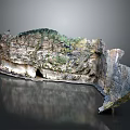 Detailed Rock Formation Model With Natural Texture Green Vegetation And Reflective Base