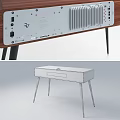 Ruark Audio Modern Speakers With Wooden Design Black Legs Grey Fabric And Display Screen