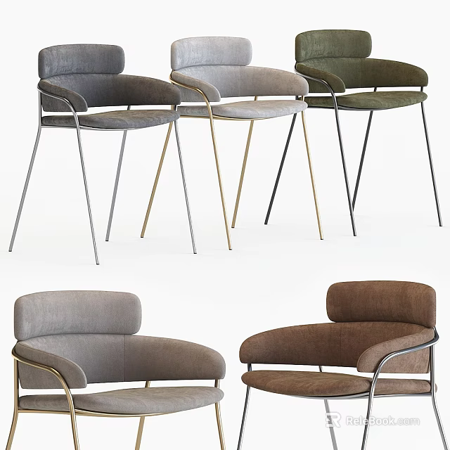 Modern Upholstered Dining Chairs With Curved Backrest And Metal Legs In Multiple Tones 3d model 