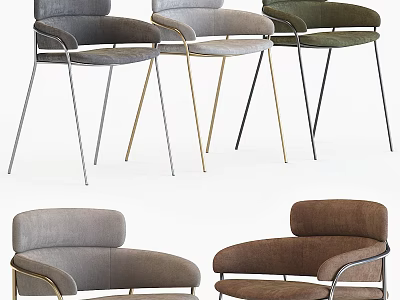 Modern Upholstered Dining Chairs With Curved Backrest And Metal Legs In Multiple Tones 3d model