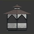 Traditional Style Pavilion With Red Roof Black Pillars And White Lattice Decoration