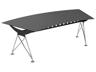 Modern Sleek Dining Table With Black Tabletop And Silver Metal Cross Legs 3d model