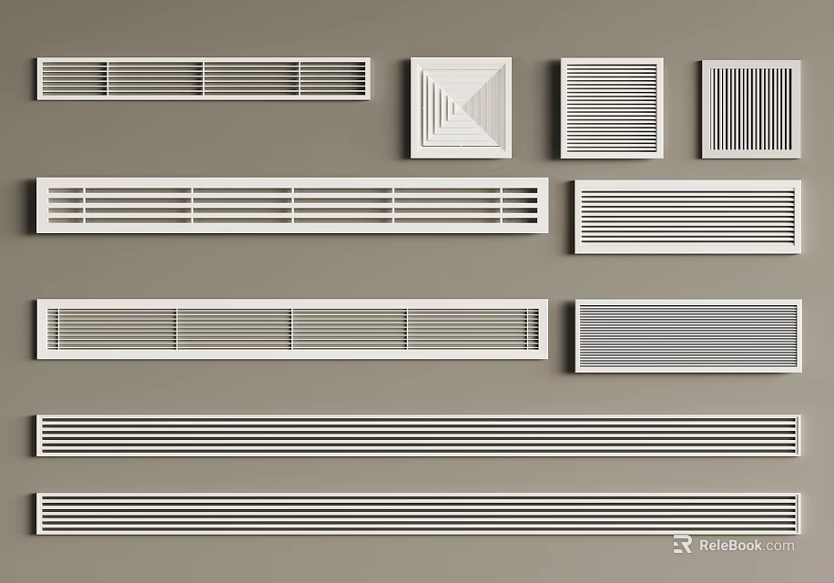 Various Modern Air Conditioner Vent Designs With Different Grille Styles And Patterns 3d model 