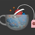 Colorful Teacup With Blue Liquid Red Ball Orange Pieces And Lips Teabag Tag
