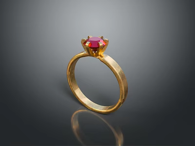 Statement Polished Gold Ring With Red Gemstone And Elegant Design 3d model
