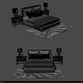 Modern Double Bed Interior With Nightstands Table Lamps Decorative Pillows And Patterned Rug 3d model