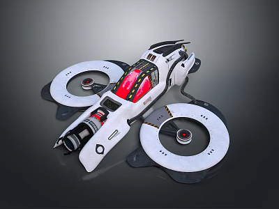 Futuristic White And Red Aircraft With Circular Rotors And Cockpit Design 3d model