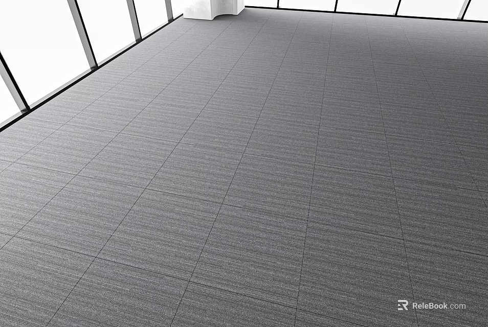 Gray Carpet Floor Tiles In Spacious Modern Office With Large Windows 3d model 