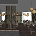 Traditional Chinese Tea House Interior With Bamboo Lanterns Wooden Tables And Green Decor