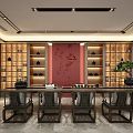 Modern Hotel Lobby Interior With Bar Counter High Stools Wine Racks And Large Windows