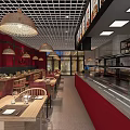 Chinese Style Restaurant Interior Design With Red Walls Wooden Tables And Pendant Lights