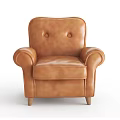 Brown Leather Single Sofa With Button Tufted Backrest Curved Arms And Wooden Legs