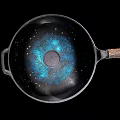 Cookware Set Cast Iron Pan With Blue Starry Pattern Interior And Wooden Handle