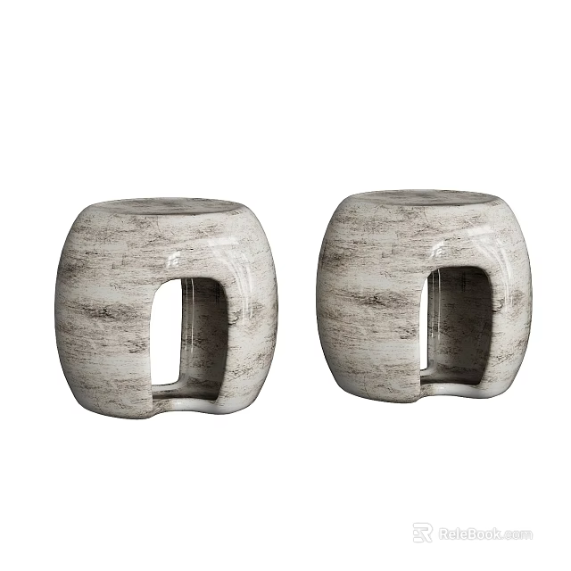 Two Round Stools With Wood Grain Texture And Hollow Design 3d model