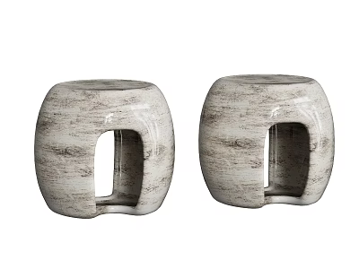 Two Round Stools With Wood Grain Texture And Hollow Design 3d model