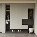 Modern Shoe Cabinet With Storage Compartments Open Shelves Drawers Shoe Bench And Decorative Plants