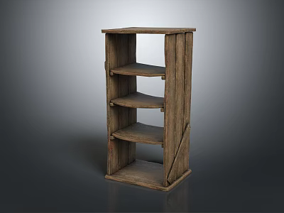 Rustic Wooden Shelf Unit With Multiple Storage Shelves And Natural Wood Design 3d model