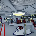 Futuristic Command Center Interior With Red Seats Control Panels And Circular Ceiling Light 3d model