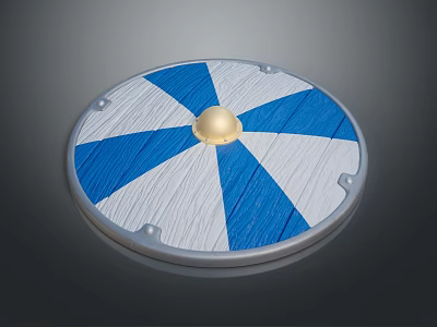 Classic Shield With Blue And White Stripes And Golden Sphere Center Design 3d model