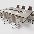 Modern Office Meeting Table With Beige And Brown Chairs And Workspace Setup 3d model