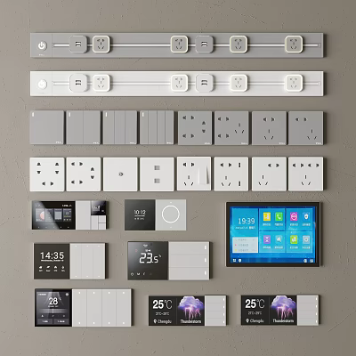 Smart Home Switches And Control Panels With Various Styles Colors Digital 3d model