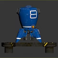 Blue Robot Game Movie Character With Number 8 Mechanical Design On Metal Platform Sci Fi Style