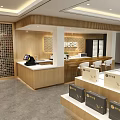 Modern Specialty Store Interior With Wooden Shelves And Product Display Counters
