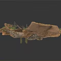 Modern Natural Landscape Model With Rocks Twigs Grass And Wooden Bridge