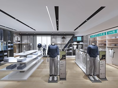 Modern Stylish Clothing Store Interior With Dressed Mannequins Display Racks And Clothing Displays 3d model