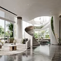 Modern Luxury Sales Office With Spiral Staircase Cozy Lounge And Panoramic Outdoor Garden Views