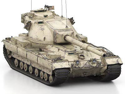 Military Tank With Weathered Exterior Long Barrel And Tracks On White 3d model