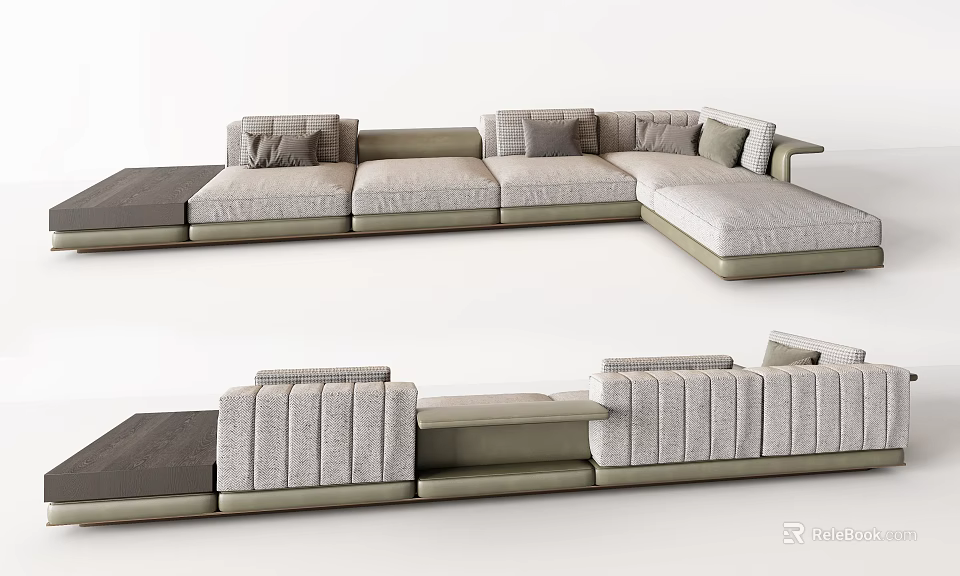 Modern L shaped Sectional Sofa With Gray Beige Cushions And Modular Design 3d model