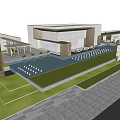Modern Commercial Building Entrance With Spacious Design Vertical Pillars And Tiled Floor