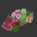 Unique Custom Car With Stacked Tires Spiked Decor And Metallic Finish