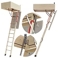 Wooden Wall Mounted Folding Ladder With Sturdy Metal Spring Mechanism And Installation Parts