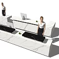 Modern Reception Desk Interior With Marble Surface Computer Plant And Receptionist 3d model
