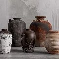 Chinese Style Pottery Pottery Pot Combination 3d model