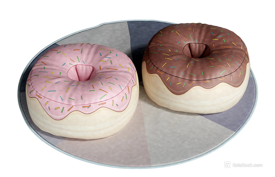 Donut Shaped Sofa Stools With Pink Chocolate Frosting And Colorful Sprinkles 3d model 