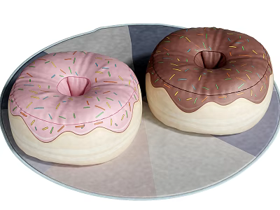 Donut Shaped Sofa Stools With Pink Chocolate Frosting And Colorful Sprinkles 3d model