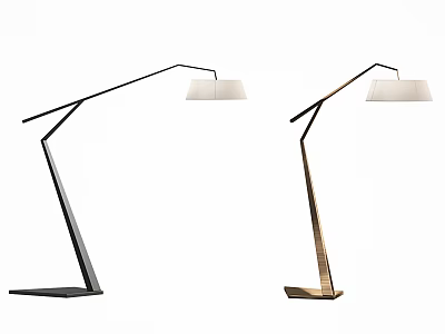 Two Modern Floor Lamps With Sleek Curved Arms And White Fabric Shades 3d model