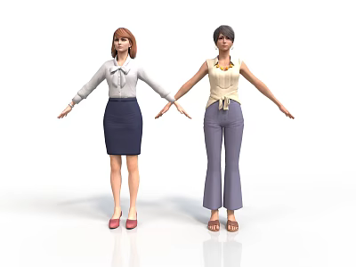 Two Women Standing With Arms Outstretched In Business And Casual Attire 3d model