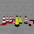 Road Traffic Safety Facilities Including Red White Striped Cones Yellow Warning Signs And Barriers