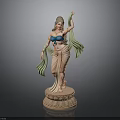 Woman in Blue Blouse and Pink Sari with Green Scarf on Lotus Base Dancing