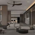 Modern Living Dining Room Interior With Sofa Coffee Table Dining Table Chairs And Ceiling Lighting 3d model