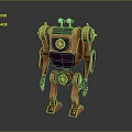 3D Animated Robot Character With Orange Purple Body Blue Eyes And Mechanical Gears Design
