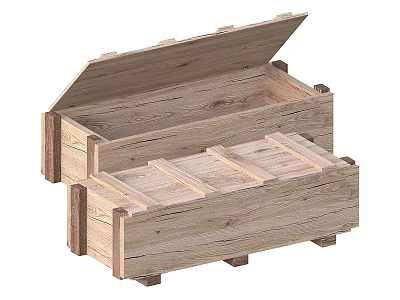 Two Wooden Storage Boxes with Open Lid and Closed Top Natural Wood Planks Sturdy Design 3d model