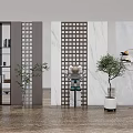 Modern Interior Decorative Partition With Grid Design Marble Wall And Indoor Plants 3d model