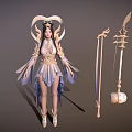 Fantasy Game Character With Ornate Outfit And Weapon