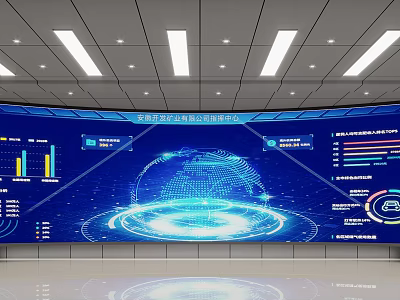 Security Monitoring Room With Large Display Screens Global Data Visualization And Bright Lighting 3d model