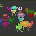 Modern Colorful Round Outdoor Tables With Matching Chairs And Metal Frames